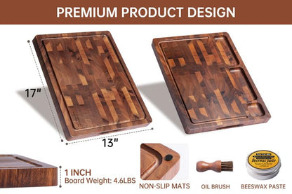 THETCHRY Walnut Wood Cutting Boards for Kitchen, Large Chopping Board Double Sided, End Grain Cutting Board with Handle, Charcuterie Butcher Block for Meal Prep & Serving with Gift Box, 17"×13"×1"