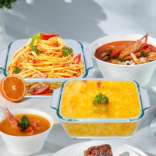 Small Casserole Dish, 5 Inch Glass Square Baking Dish Individual Portion Baking Pan for Oven Microwave Air Fryer Square Egg, Clear Prep Bowls with Handle