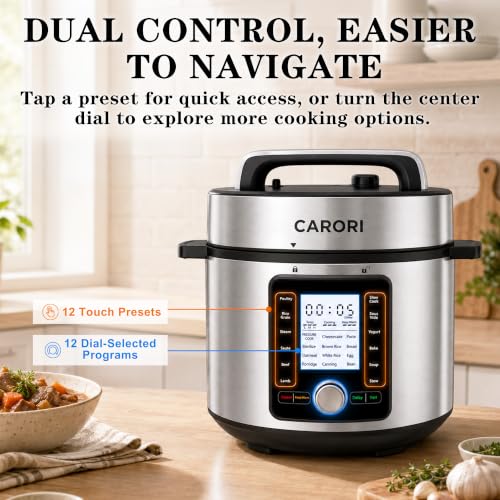 CARORI 8QT Electric Pressure Cooker, 24 Programs, Touch and Dial Control