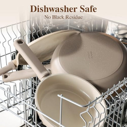 SENSARTE 20Pcs Pots and Pans Set Nonstick, Ceramic Cookware Set Non Stick, Non-toxic Healthy Kitchen Cooking Set, Induction Compatible, Dishwasher Safe, PFAS/PTFE/PFOA Free, TAUPE