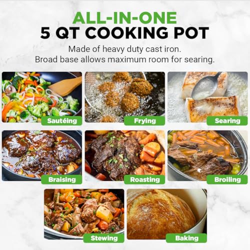 NutriChef Enameled Cast Iron Dutch Oven – 5 QT Pot with Lid, Cooking Pot with Moisture-Sealing Lid for Bread Baking, Stews, Braising, Roasting, Marinating & Slow Cooking – Oven Safe Up to 500°F
