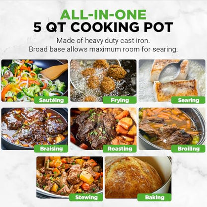 NutriChef Enameled Cast Iron Dutch Oven – 5 QT Pot with Lid, Cooking Pot with Moisture-Sealing Lid for Bread Baking, Stews, Braising, Roasting, Marinating & Slow Cooking – Oven Safe Up to 500°F