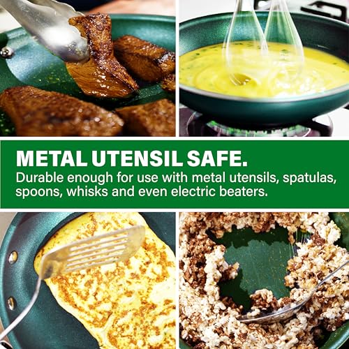 Granitestone 10 Inch Nonstick Frying Pan Skillet, Granite Coated Non Toxic Cooking Pan for Eggs & Omelettes, PFOA Free, Withstands Metal Utensils, Oven Safe to 500°F, Dishwasher Safe, Emerald Green
