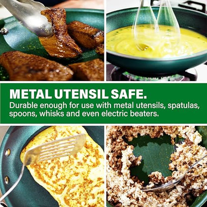 Granitestone 10 Inch Nonstick Frying Pan Skillet, Granite Coated Non Toxic Cooking Pan for Eggs & Omelettes, PFOA Free, Withstands Metal Utensils, Oven Safe to 500°F, Dishwasher Safe, Emerald Green