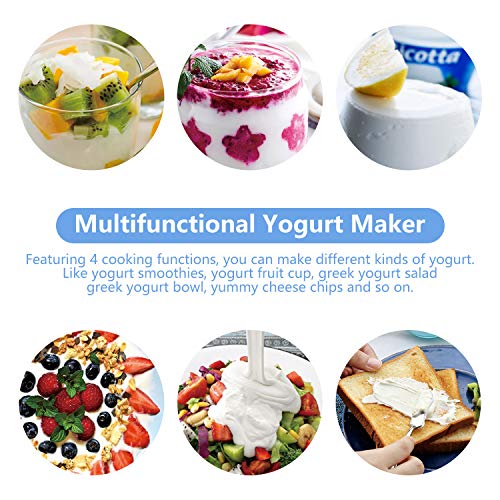 Bear Yogurt Maker, Greek Yogurt Maker Machine with Strainer and Timer Control, Stainless Steel Inner Pot, Automatic Digital with 2 Glass Jars 1 Quart for Home Organic Yogurt, Cheese, Fruit Wine