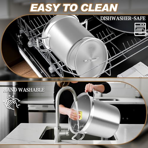 20Qt Brushed Stainless Steel Stock Pot With Lid - Large Stock Pot - Heavy Duty Induction Commercial Grade Stockpots for Soup, Stew, Oven, Gas, Ceramic, and Dishwasher Safe