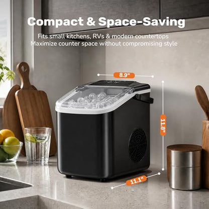 Sweetcrispy Countertop Ice Maker with Scoop, Basket and Handle, Portable Ice Machine 9 Cubes Ready in 6 Mins, 26.5lbs in 24Hrs, 2 Sizes for Home Kitchen Office Bar Party