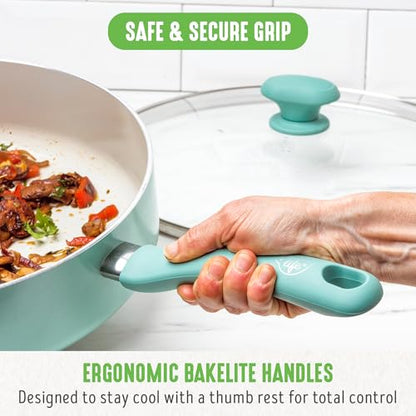 GreenLife Soft Grip Diamond Healthy Ceramic Nonstick, 5QT Saute Pan Jumbo Cooker with Helper Handle and Lid, PFAS-Free, Dishwasher Safe, Turquoise