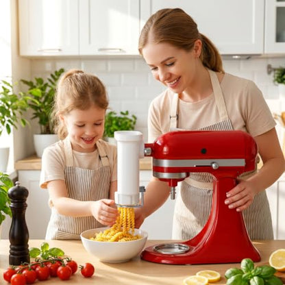 5-in-1 Pasta Press Attachment Compatible with KitchenAid Stand Mixers,Pasta Maker Accessory with 5 Interchangeable Plates for Spaghetti,Bucatini,Fusilli,Large&Small Macaroni,Homemade Pasta Extruder