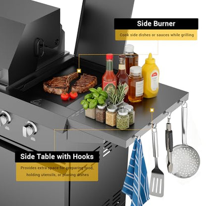 CT Copper Tailor 83-inch Outdoor Kitchen BBQ Gas Grill Island, 6 Main Burners, Infrared Rear & Side Burner,99,000 BTU, Stainless Steel, Foldable Side Table, Double Storage Cabinets & 3 Drawers