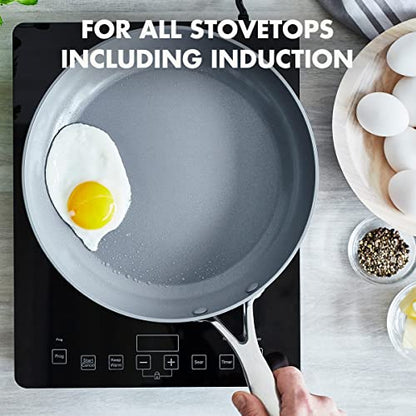 GreenPan Valencia Pro Ceramic Nonstick 10” Frying Pan Skillet with Lid, Hard Anodized PFAS-Free Cookware, Induction Ready & All Cooktops, Eggs & Omelets, Dishwasher & Oven Safe to 600F, Gray