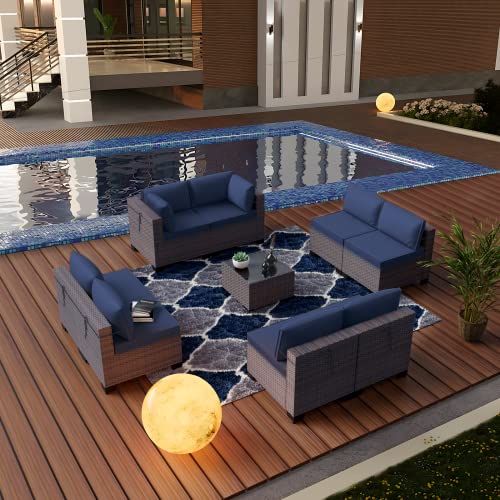 Kullavik 9 Piece Patio Furniture Set, Outdoor Wicker Sectional Sofa