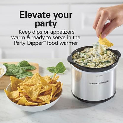 Hamilton Beach Programmable Stay or Go® Slow Cooker, 7 Quart Capacity, Includes 20 oz. Party Dipper Food Warmer, Silver, R33477 (Renewed)