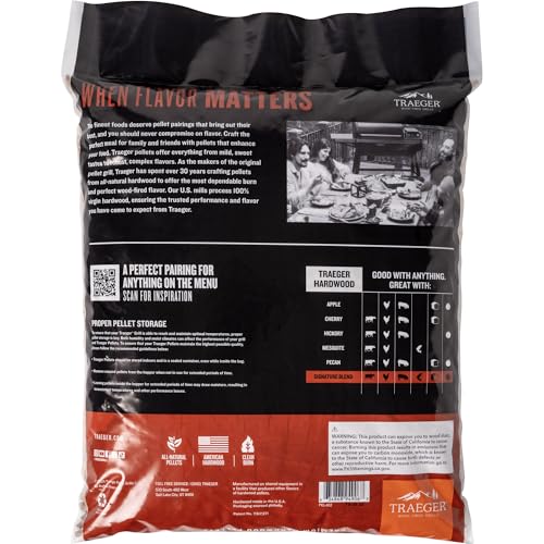Traeger Grills Signature Blend 100% All-Natural Wood Pellets for Smokers and Pellet Grills, BBQ, Bake, Roast, 18 lb. Bag