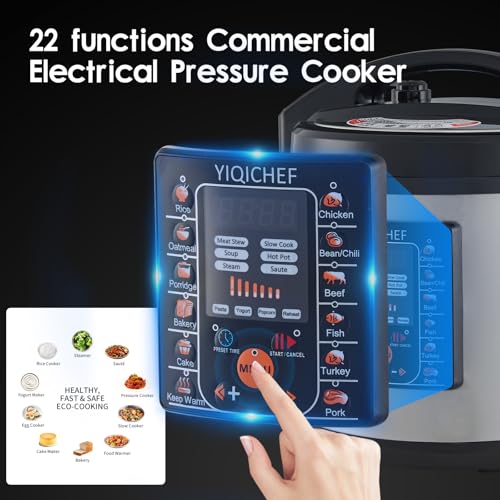 12L/12.8Qt Commercial Electric Pressure Cooker, Digital Control, 304 Stainless steel Inner Pot, Serve for 15-25 people, 1600W/120V with US PLUG, suitable to small restaurant, Canteen, Hotel