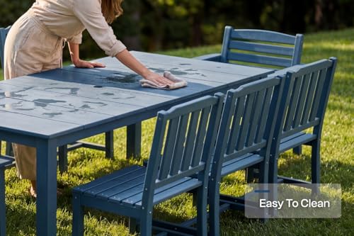 Patio Kingdom Perli™ 9-Piece Outdoor Dining Set, All-Weather HDPE Patio Furniture with 8 Ergonomic Chairs & Large Table, Built-in Umbrella Hole, UV-Resistant Set for Backyard, Deck, Poolside, Blue