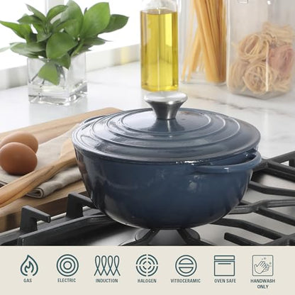Gibson Home Addlestone 2.65 Qt Enameled Cast Iron Dutch Oven Pot with Lid – Round, Oven Safe to 500°F, Ideal for Bread Baking & Stews - Gradient Navy Blue