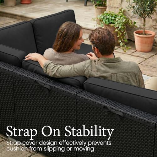 LayinSun 15 Piece Patio Furniture Set with Fire Pit Table, Outdoor Conversation Sets Wicker Rattan Sectional Sofa with Coffee Table