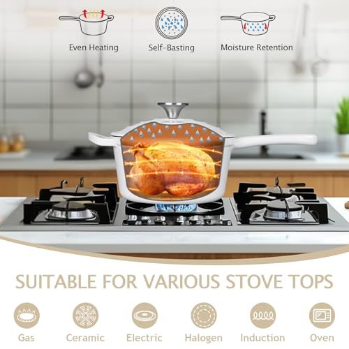 TeamFar 3QT Enameled Cast Iron Sauce Pan, Small Sauce Pot with Lid, Mini Dutch Oven Saucepan for Cooking/Simmering/Baking/Boiling, Sturdy & Nonstick, Oven Safe & Fit for Induction-White