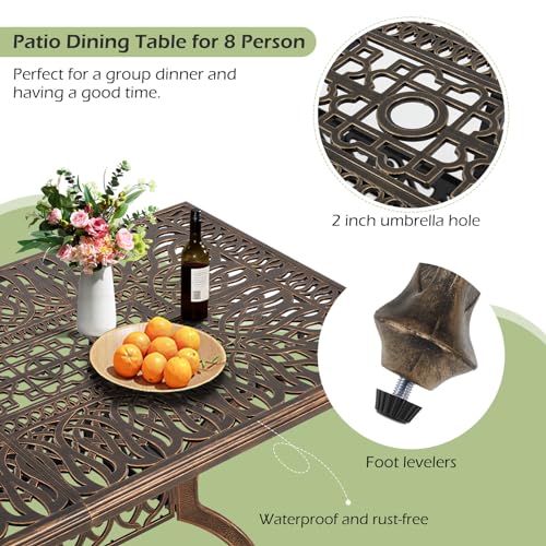[Hi-End]9-Piece Outdoor Dining Set All Aluminum Patio Table and Chairs Set with 2 Swivel Chair & 6 Patio Chair Outdoor Dining Table Set for 8 Include 86.6’’ Rectangular Patio Table with Umbrella Hole