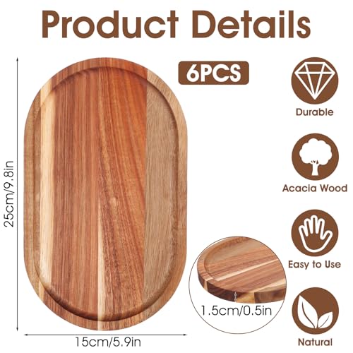 IANFAN 6 Pcs Wood Serving Board Bulk, 10 Inch Long Wooden Charcuterie Boards Oval Acacia Wood Serving Platters and Trays Small Cheese Board for Kitchen Food Bread Dessert Appetizer