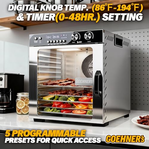 Osluken Food Dehydrator Machine 12 Tray, 11.6ft² 1100W Stainless Steel Dehydrator, 360° Uniform Heating, 48H Timer, 5 Presets, 86-194°F Quiet Dryer for Beef Jerky, Fruits, Herbs & Dog Treats