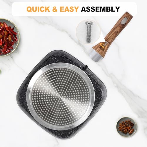 OLIXIS Nonstick Frying Pan Skillet Set, 3 Piece Square Grill Pans for Indoor Outdoor RV Camping Cooking, PFOA Free Skillet Set with Stay Cool Handle, Compatible with All Stovetops (9.5" 10" 11") Black
