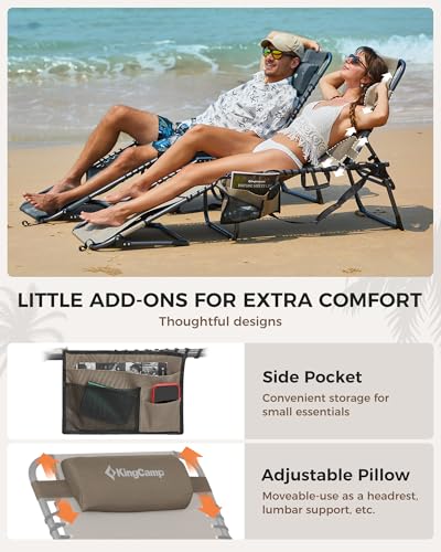 KingCamp Tanning Chair with Face Hole, Lounge Chairs Outdoor Folding Comfy Adjustable 5-Position Lay Flat Foldable Chaise Chaser Lounger for Outside Beach Patio Sun Bathing Pool, Beige