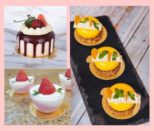 YYaaloa 3.15 Inch Mini Round Golden Cake Boards 50pcs Mousse Cupcake Base Paper Plates Circle Dessert Board (Gold 3inch 50pcs)