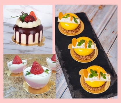 YYaaloa 3.15 Inch Mini Round Golden Cake Boards 50pcs Mousse Cupcake Base Paper Plates Circle Dessert Board (Gold 3inch 50pcs)