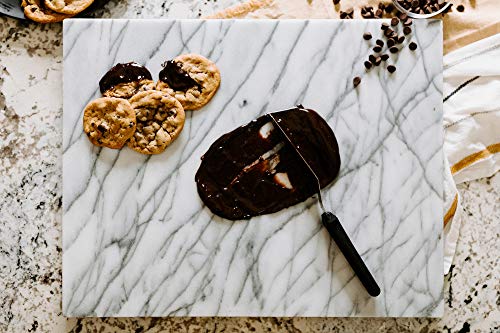 Thirteen Chefs 20 x 16 Inch Marble Pastry Board and Cutting Board for Bakers, Pastries, Chocolate - Large Marble Serving Platter with Feet