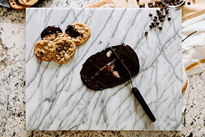 Thirteen Chefs 20 x 16 Inch Marble Pastry Board and Cutting Board for Bakers, Pastries, Chocolate - Large Marble Serving Platter with Feet
