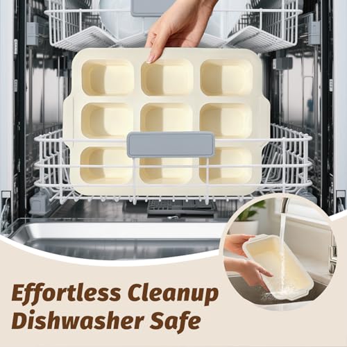 Silicone Bread Loaf Pan Set: 9.5 x 5 Inch Loaf Mold with Metal Frame and Nonstick Mini Bread Pan for Homemade - for Baking Banana Rye Cornbread Meatloaf Oven - Brownie Tray for Home Baker (Beige)