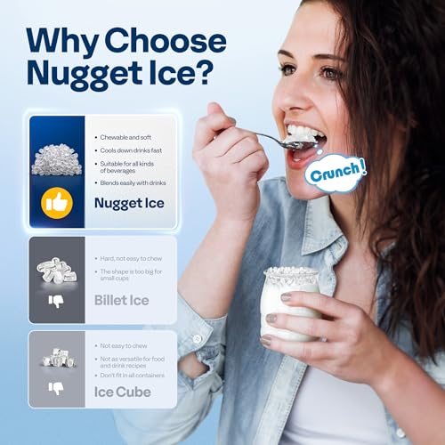 VIVOHOME Nugget Ice Maker Countertop, Portable Pebble Ice Maker Machine with 44lbs/Day, Soft Chewable Pellet Ice Machine with Self-Cleaning, Scoop, 10 Ice Bags, for Home Kitchen, Party, RV, Camping