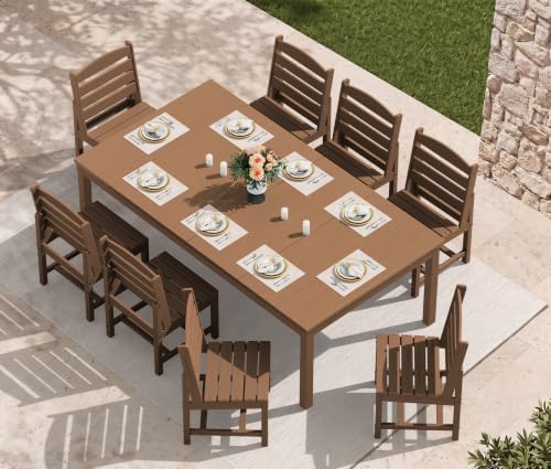 SERWALL Outdoor Dining Set, 9 Piece HDPE Armless Dining Set, Brown