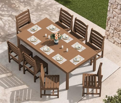 SERWALL Outdoor Dining Set, 9 Piece HDPE Armless Dining Set, Brown