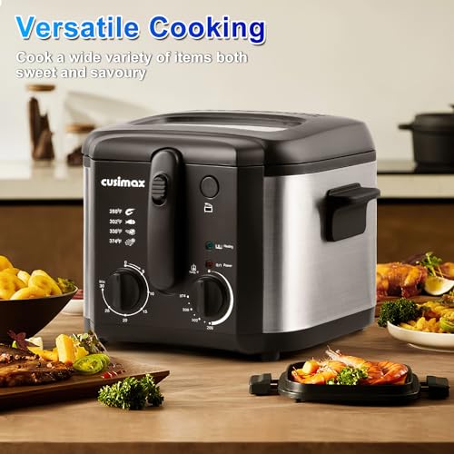 CUSIMAX Electric Deep Fryer with Basket for Home Use 2.5L Capacity