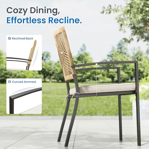 PHI VILLA 9pc Patio Dining Set, 82" Rectangular Table, Wicker Chairs