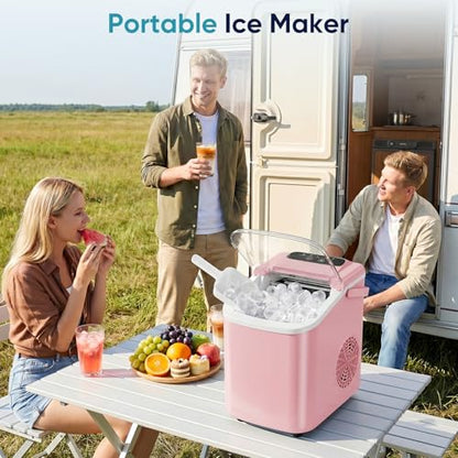 DUMOS Ice Maker Countertop, Ice Machine with Portable Handle, Basket and Scoop, 26lbs Daily, 9 Bullet Cubes in 6-8 Mins, Auto-Cleaning for Home, Kitchen, Office, Outdoors, RV Camping