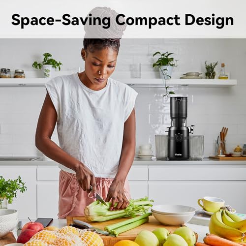 Juicer Machines,Fretta Cold Press Juicer Machines with Wide Mouth Feed Chute,Fit Whole Fruits & Vegetables,Easy to Clean Compact Juicer,Black