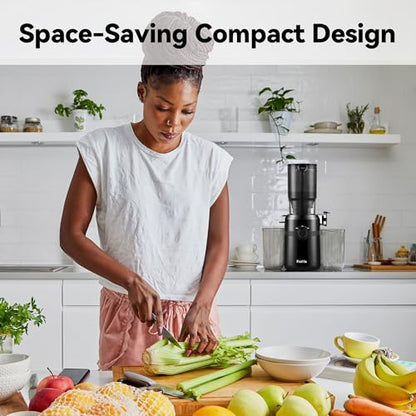 Juicer Machines,Fretta Cold Press Juicer Machines with Wide Mouth Feed Chute,Fit Whole Fruits & Vegetables,Easy to Clean Compact Juicer,Black