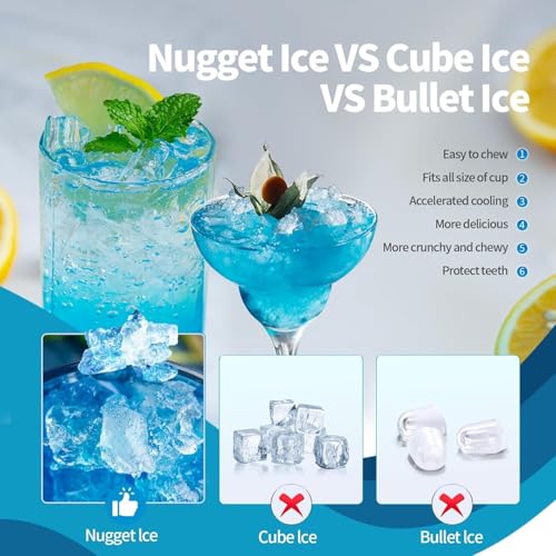 Antarctic Star Nugget Ice Maker Countertop, 34 lbs/Day Pellet Ice Machine with Self-Cleaning, Fast Ice Ready in 10 Minutes, Portable Ice Maker with Handle for Home, Office, RV, Camping(Black)