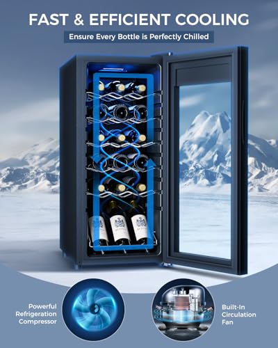 Feelfunn 18 Bottle Wine Cooler Refrigerator,Freestanding Wine Fridge,Black