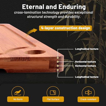 Lacusmall Bamboo Cutting Board for Kitchen, 3Pcs Thickened Wooden Cutting Board Set with Deep Juice Groove, Built-in Handles Durable Chopping Boards for Separating Meat, Vegetables, Fruits, Ideal Gift