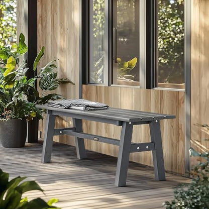 VINGLI 47” Outdoor Bench Garden Bench HDPE Porch Bench w/Metal Legs, Poly Lumber Patio Bench, 660 LBS Capacity Outdoor Backless Bench(Grey)