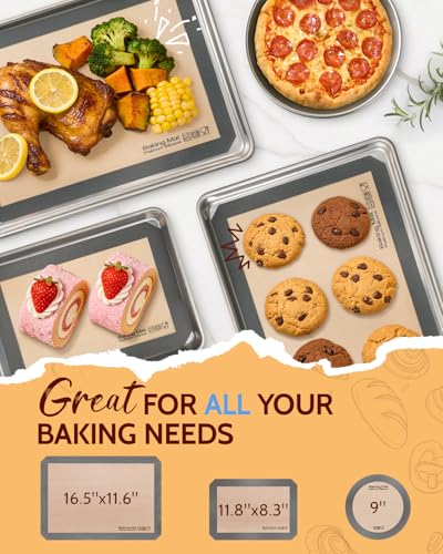 Silicone Baking Mat - Sopito Platinum Silicone - Non-Stick, Food Safe, Reusable Baking Sheet Liner, 5Pcs Set for Half Sheet Size Tray & Quarter Size Tray and 9'' Pizza pan, Grey