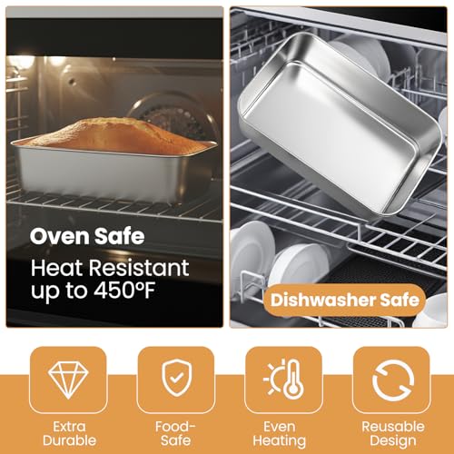 CLRBEATTY 8 Pcs Loaf Pans Set, 9 x 6 Inch Stainless Steel Bread Baking Pan, Loaf Toast Baking Pans, Sandwich Bread Pan for Homemade Breads Meatloaf Cake, Oven & Dishwasher Safe