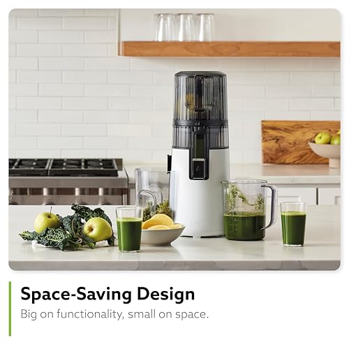 Hurom H70 Cold Press Juicer Machine, Easy to Clean Masticating Slow Juicer, Ideal Balance of Size and Function, Compact, Strainer Free, Self Feeding, Hands Free, with Wide Mouth Hopper (White)