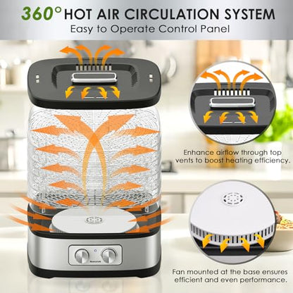Seeutek Food Dehydrator, 5 BPA-Free Trays Food Dehydrator Machine with Adjustable Temperature Control for Beef Jerky, Fruits, Vegetables, Includes Recipe Book & 4 Reusable Storage Bags