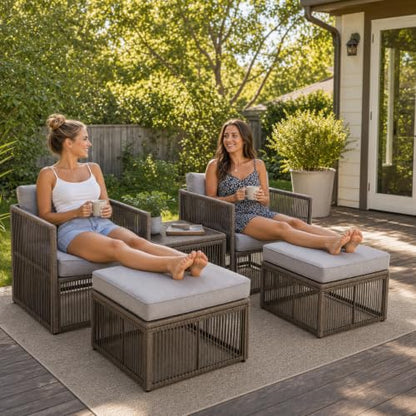 5 Piece Outdoor Small Patio Furniture Set, Wicker Sectional Furniture Set